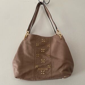 Michael Kits Leighton Studded Large Luggage Leather Shoulder Bag